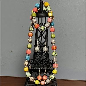 Polymer Square Clay Necklace Bracelet And 2 Pairs Is Matching Earrings Set